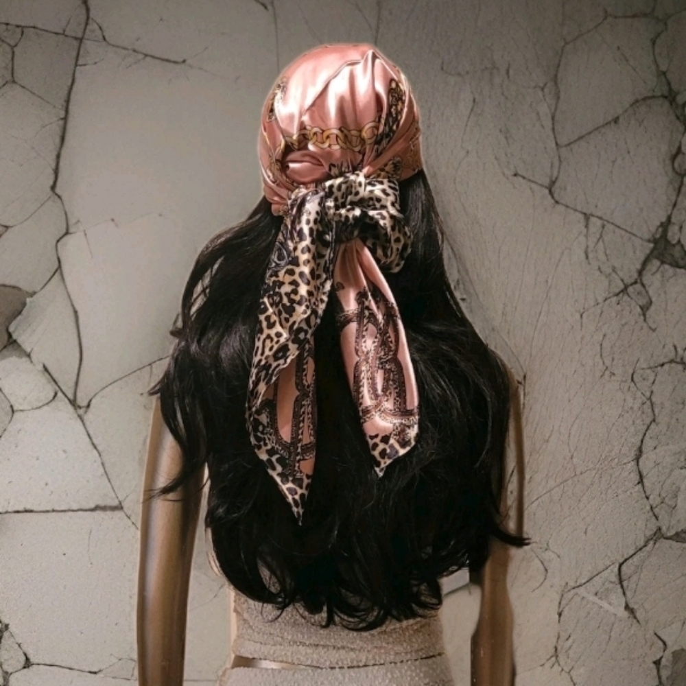 NWT Pink Chain Print Satin Silky Scarf